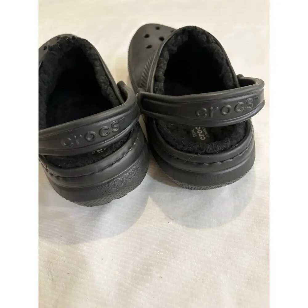 Crocs Classic Dual Comfort Black Fleece Lined Clogs Mens 6 Womens 8